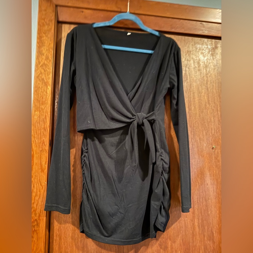 Black Long Sleeve Wrap Dress